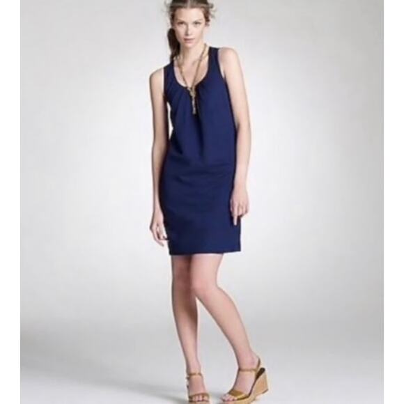 J.Crew Twist Back Criss Cross Silk Shift Dress in Night Shadow Blue Size Small - Picture 1 of 10